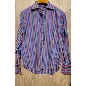 Robert Graham Multi-Color‎ Striped Button Front Shirt Men Size L